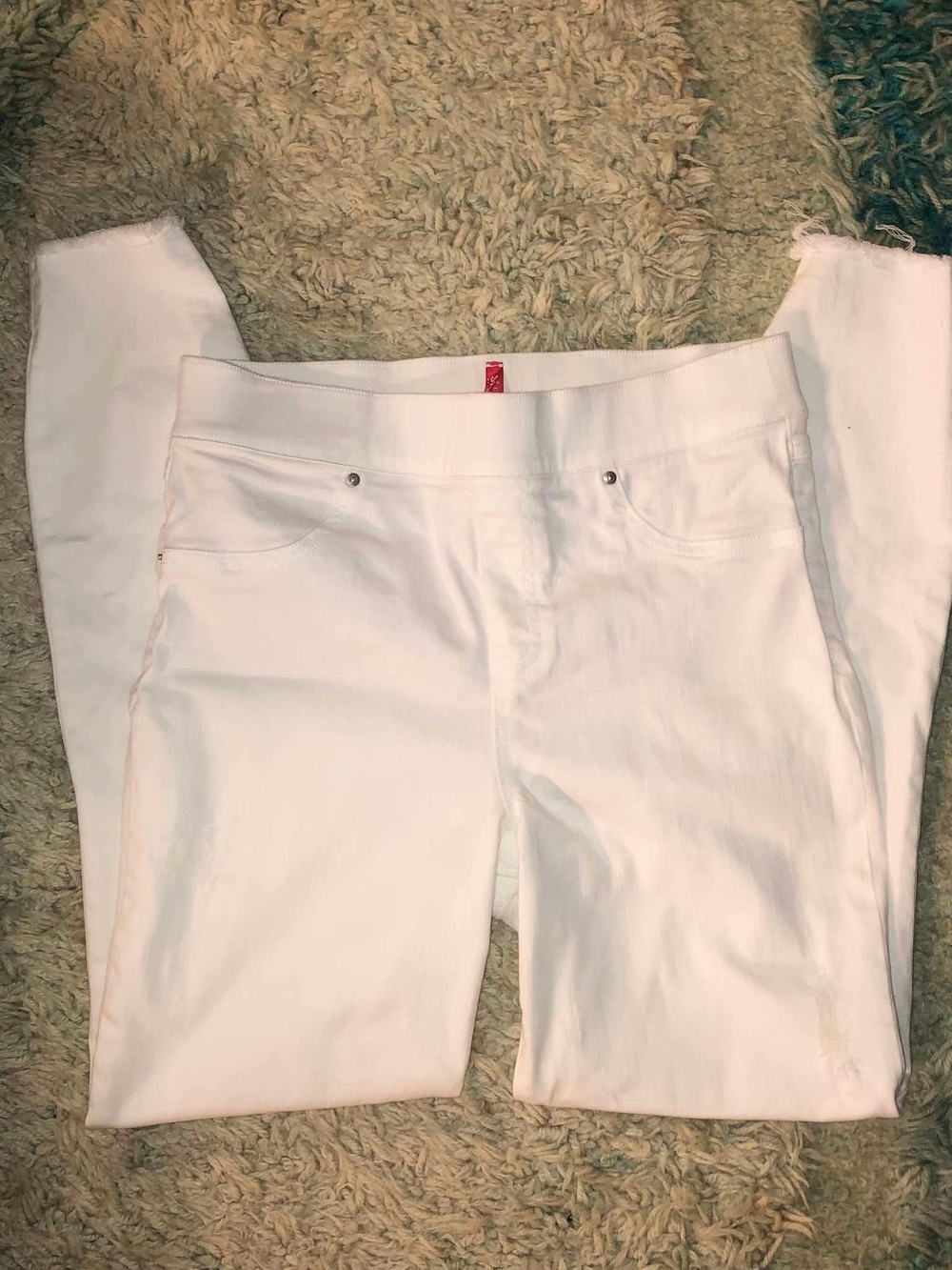 SPANX Women's White Skinny Denim Pants Stretch Pockets Slim Fit Mid Rise
